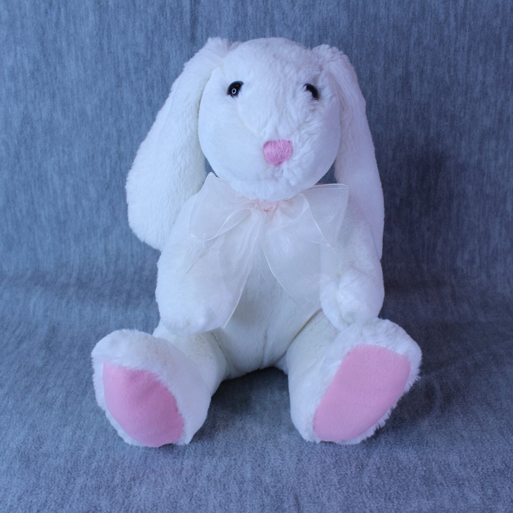 BUNNY RABBIT‎ WHITE 10" SITTING PLUSH STUFFED SOFT FLOPPY EARS Commonwealth
